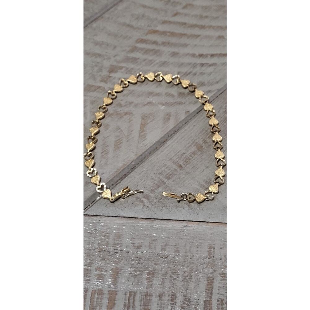 Vintage 14K Yellow Gold Open Heart Diamond Cut Chain Link Bracelet
